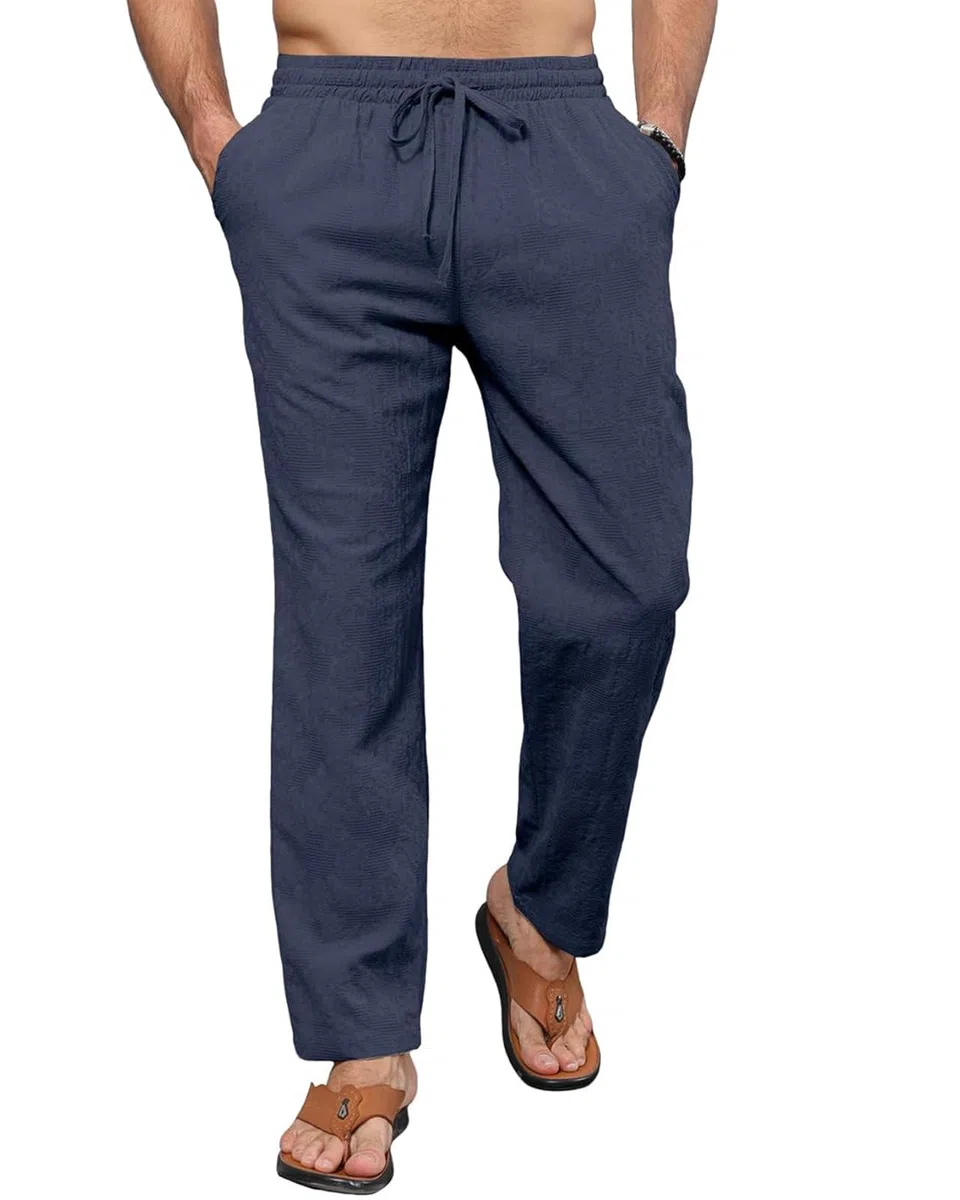 Pantalone Lino Uomo Elastici Leggeri Pantaloni Estivi Uomo Lunghi Cotone Pantalone Motivi Ricamati