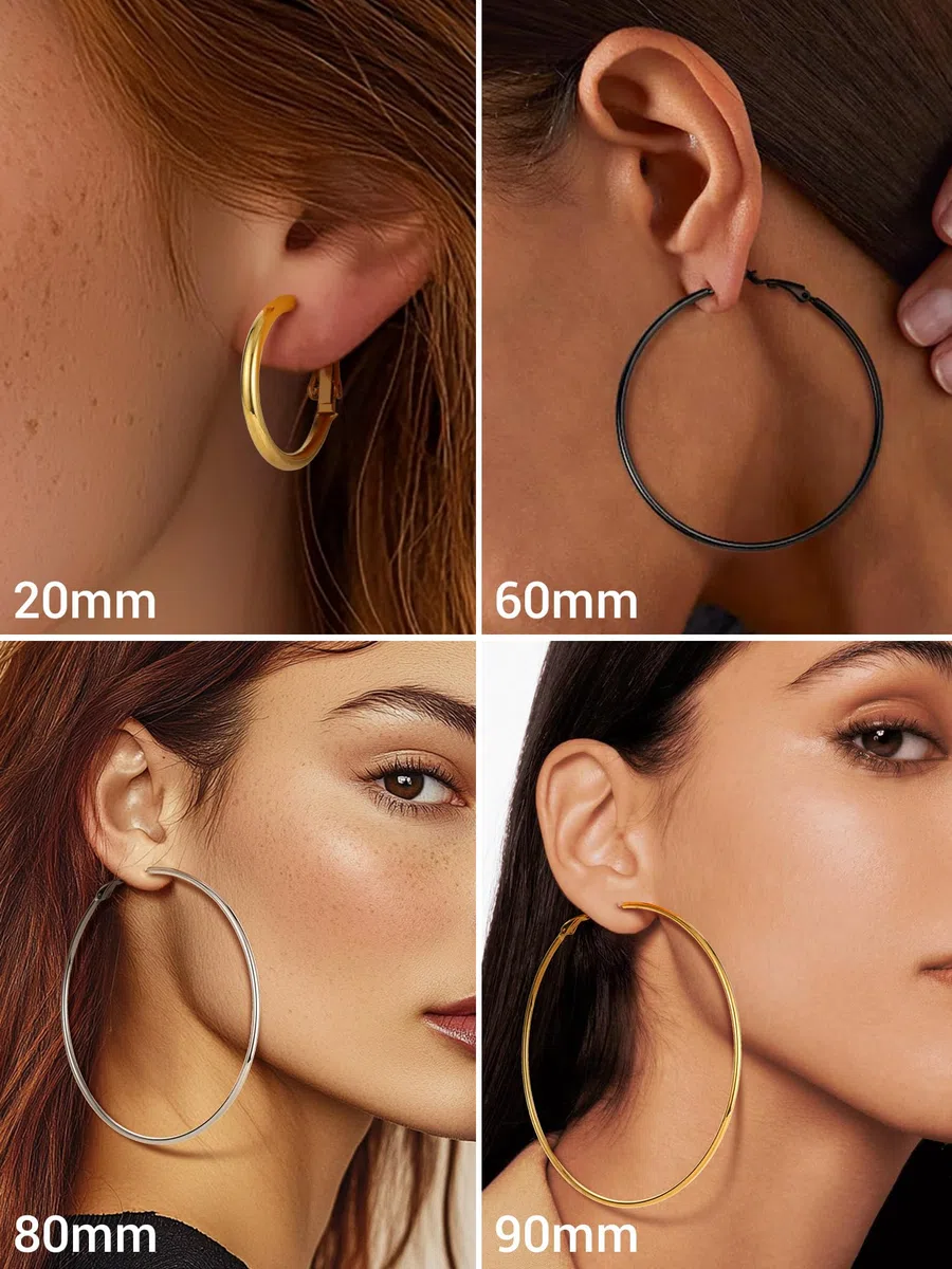 Prosteel Orecchini Cerchio Argento Donna Oro Placcato 14K Ipoallergenico 20/30/50/60/70/80/90/100mm Vintage Y2K Minimalismo Impermeabile