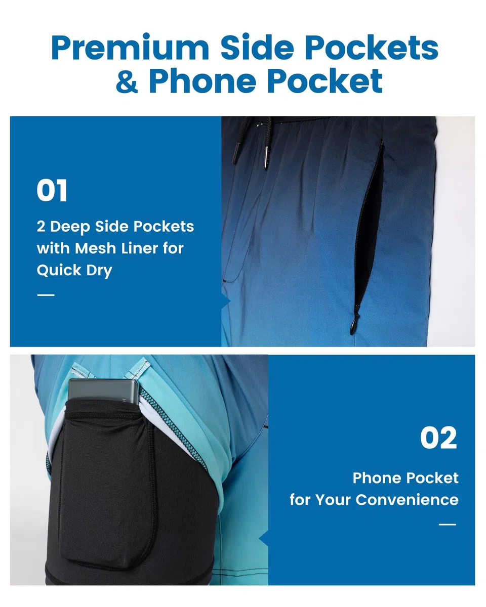 maamgic Uomo Costume da Bagno Corto 2-in-1 Compressione Pantaloncini da Surf 7 Pollici Interni Asciugatura Rapida Shorts con Tasche