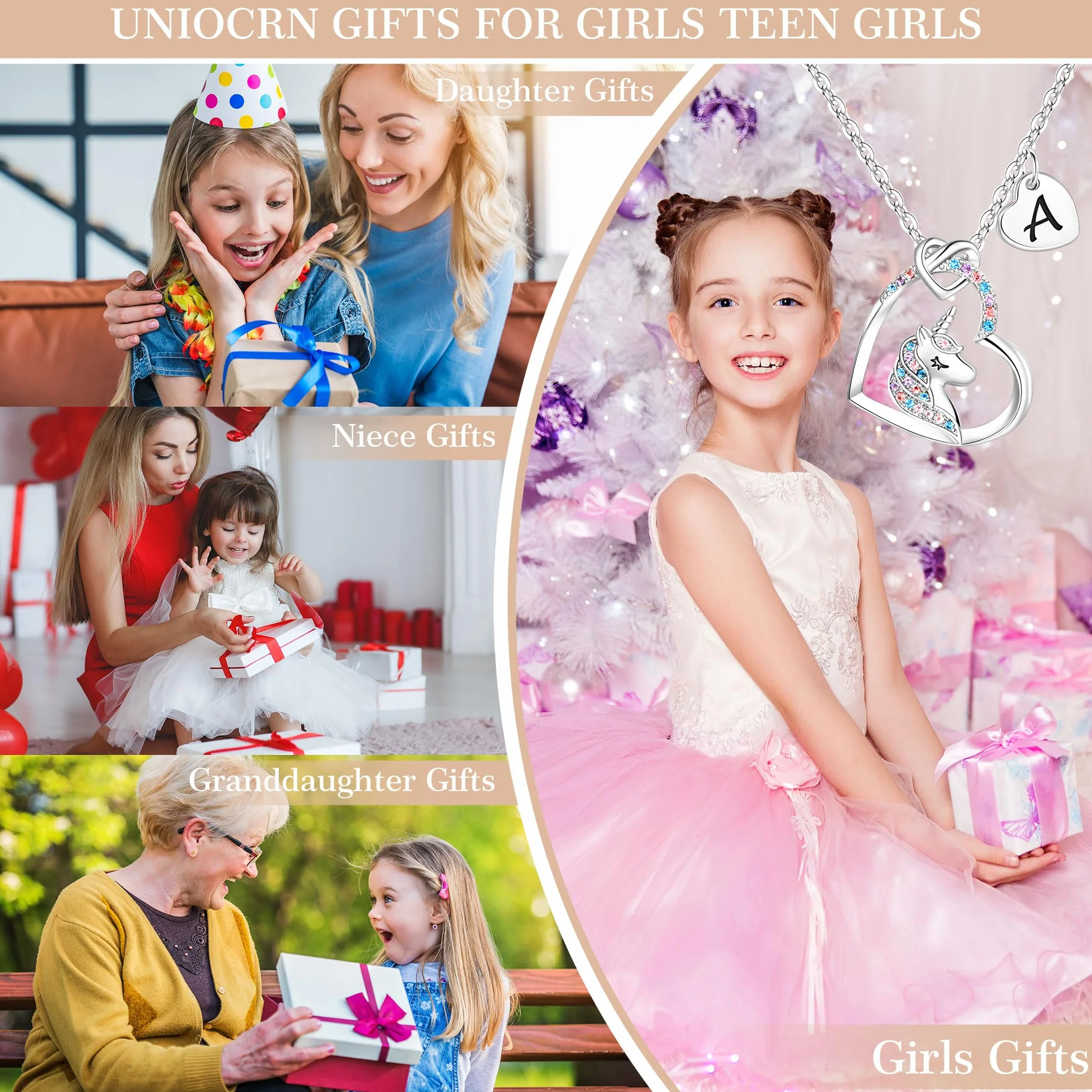 TINGN Collana Unicorno Regali per Ragazze, Ciondolo Cuore Iniziale Placcato Oro Bianco 14k CZ Collana con Iniziale Unicorno per Ragazze Compleanno Unicorni Regali per Ragazze Gioielli da Donna