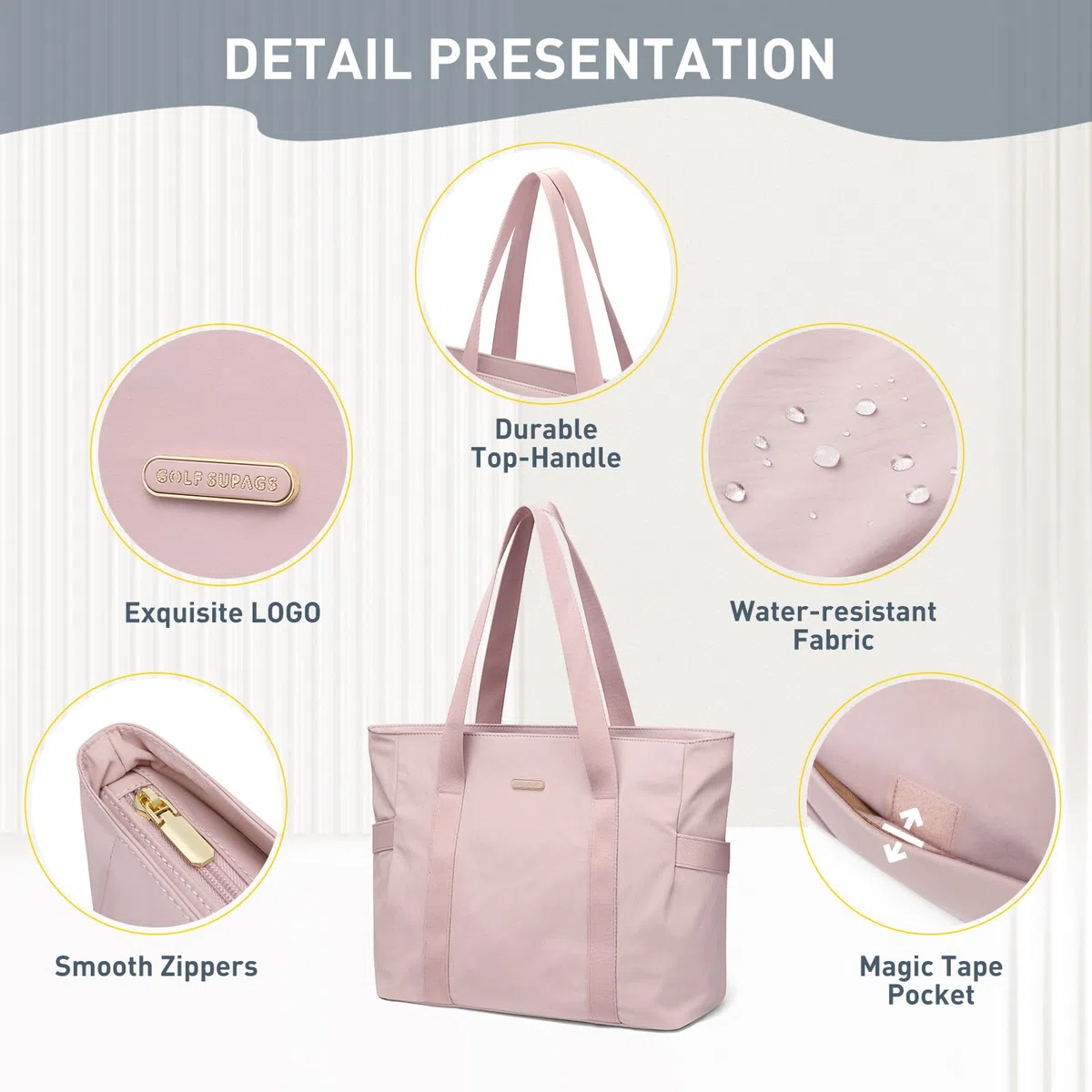 GOLF SUPAGS Borse Tote a Mano da Donna Borsa a Tracolla Multifunzionale da 14 Pollici Borsa a Mano Leggera Casual per Lavoro, Scuola, Viaggi