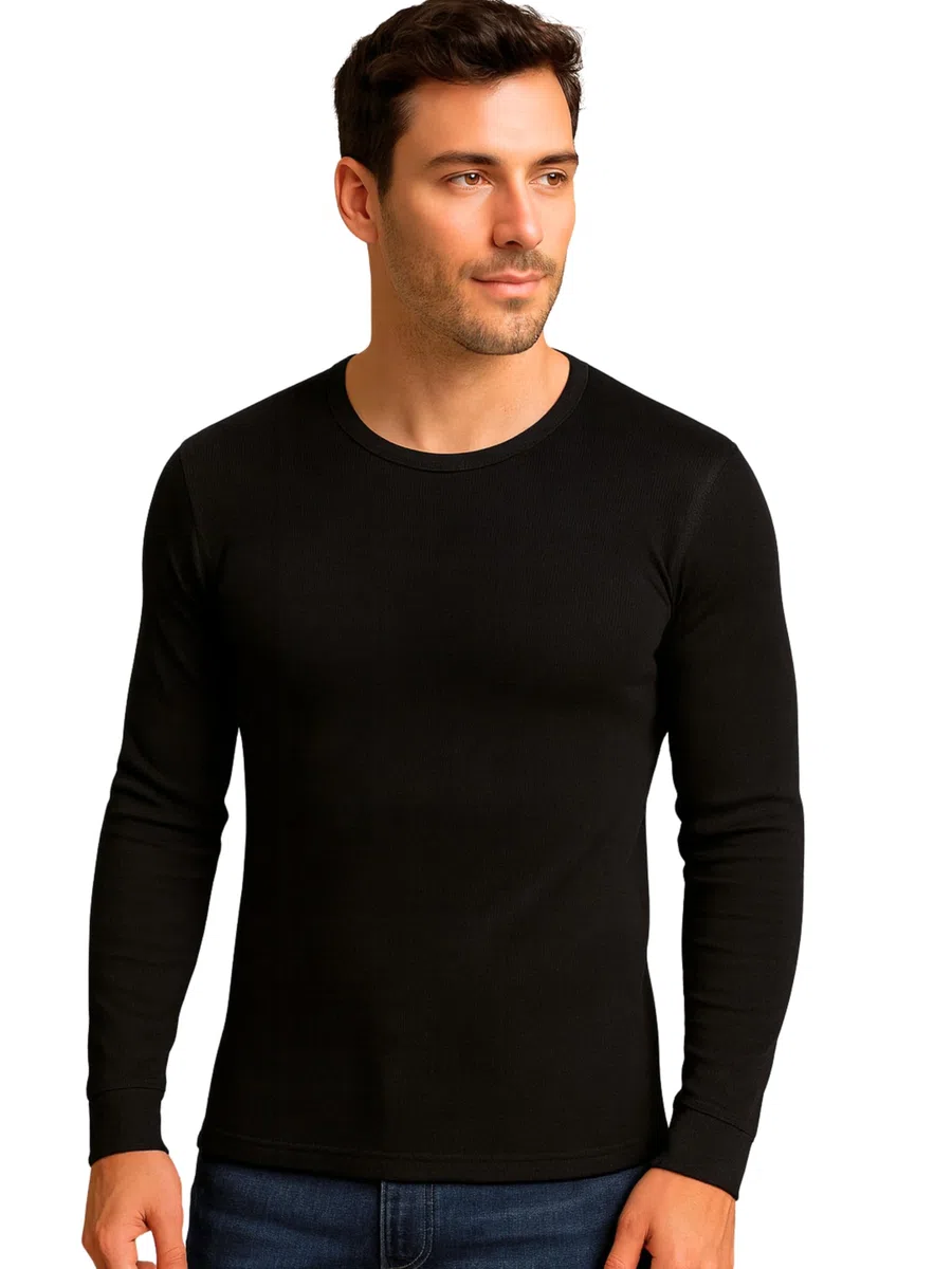 Liabel Maglia Intima Uomo Caldo Cotone Manica Lunga (Confezione da 2) Soffice Maglia Intima Invernale Effetto Termico Naturale Bianche o Nere