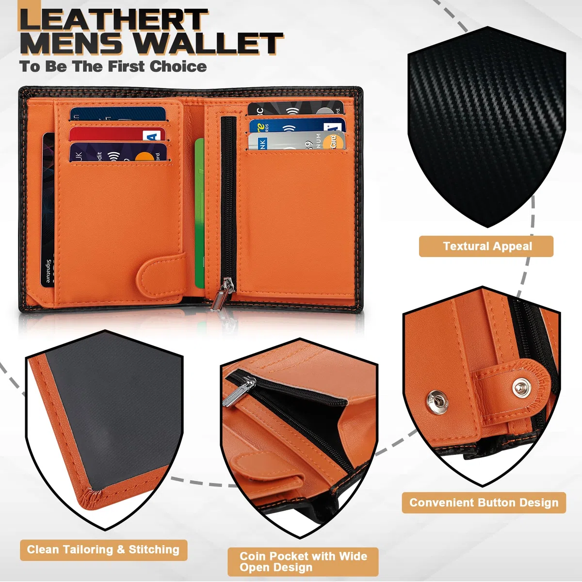 TEEHON Classico Portafoglio Uomo in Vera Pelle Portamonete con Blocco RFID/NFC 13 Porta Carta Credito, 2 Scomparto per banconote, Tasca per Monete con Scatola Regalo- Nero