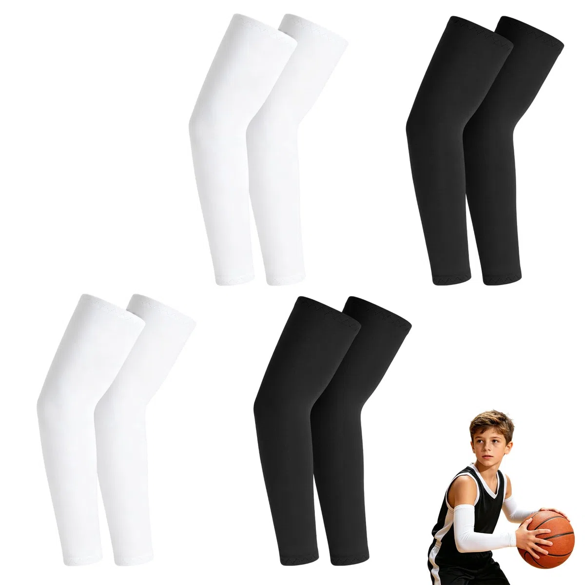 Braccio da pallavolo per bambini, 4 paia, maniche per bambini, protezione UV, per pallavolo, calcio, sport, ragazze, ragazzi, traspirante, elastico, accessorio per pallamano