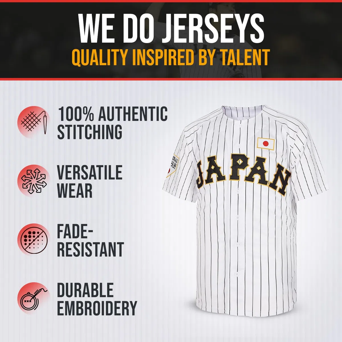 UNLC - Maglia da baseball Ohtani 16# Giappone da uomo a righe bianche - lettere e numeri cuciti, abbigliamento autentico per fan, poliestere traspirante, taglia S