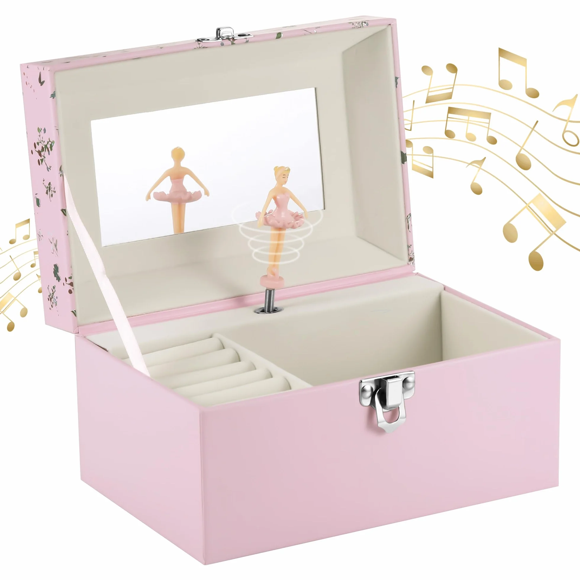 Scatola Musicale per Bambine, Portagioie Carillon con Ballerina Rotante, Carillon Portagioie Musicale Keepsake Regalo per Età 3-10 Anni, 18x12x10cm, Rosa