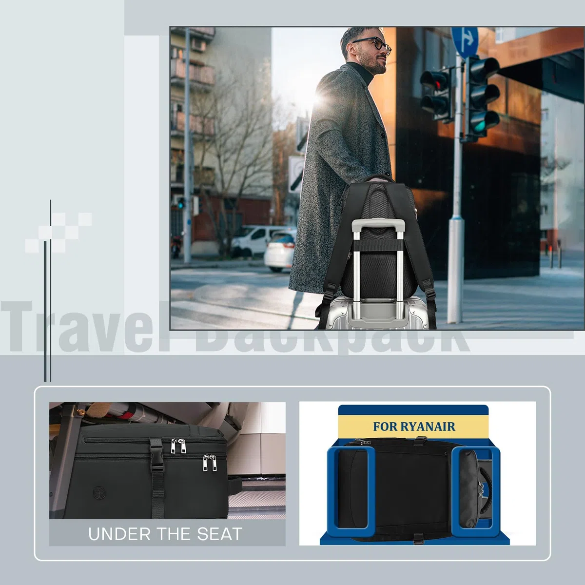 Yankony Zaino Ryanair 40x20x25 Zaino da Viaggio Aereo Bagaglio a Mano 40x20x25 Ryanair 20L Borse da Cabina per Donna Uomo 14 Pollici Porta PC Portatili con Tasca Antifurto per Scuola Lavoro Affari