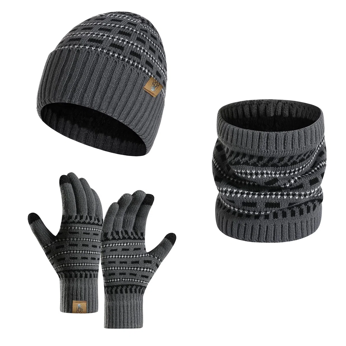 Cappello Sciarpa e Guanti Touch Screen Set per Uomo Berretto Invernale Guanti Termici e Scaldacollo con Fodera in Pile per Uomo