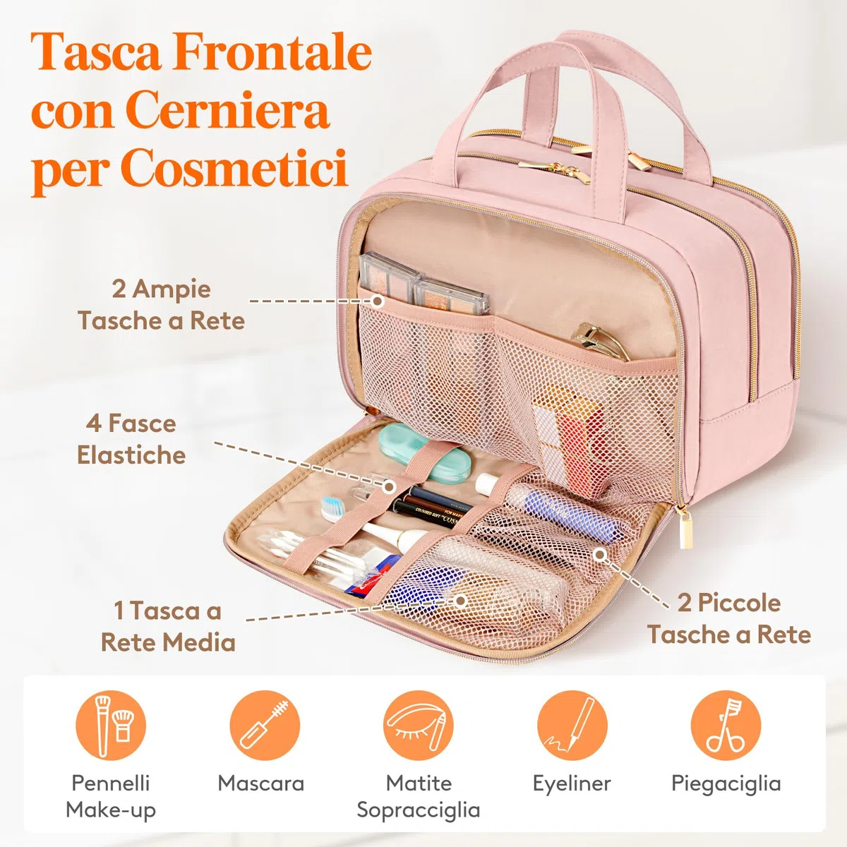 Lifewit Beauty Case da Viaggio da Donna, Beauty da Viaggio, Beauty Case Donna Uomo, Borsa da Toilette, Morbido Pochette Grande con Manico, Porta Trucchi, Regalo per Donna, L, Rosa