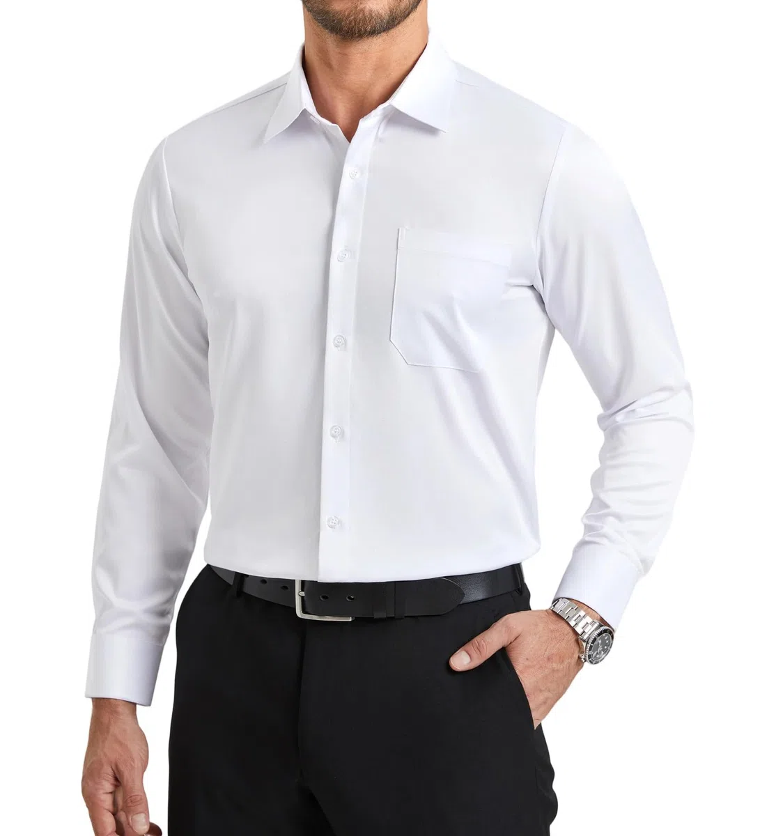 Enlision Camicia Uomo Maniche Lunghe Elasticizzata Non Stiro Antipiega Taglio Regolare con Bottoni e Tasca per Ufficio Cerimonia e Casual