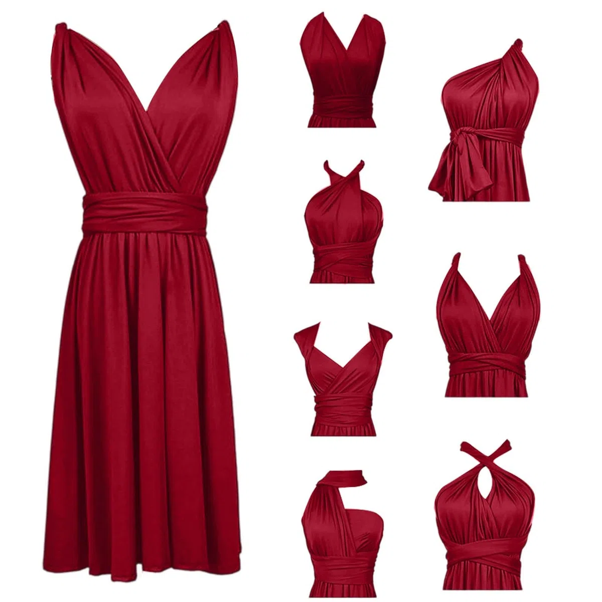 Abito Cerimonia Donna con Schiena Scoperta Multiway Vestito Elegante a Portafoglio Scollo a V Mini Abito da Cocktail Festa Senza Maniche