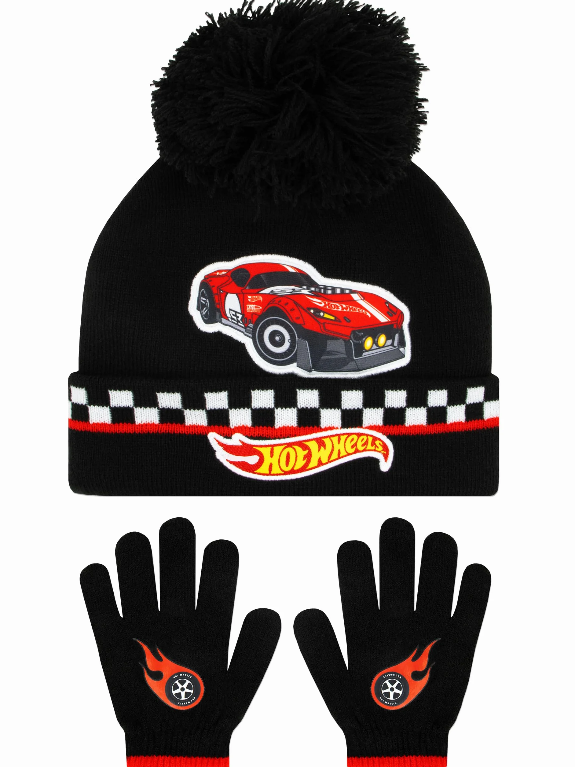 Hot Wheels Cappellino Bambino | Beanie E Guanti Invernali | One Size Nero