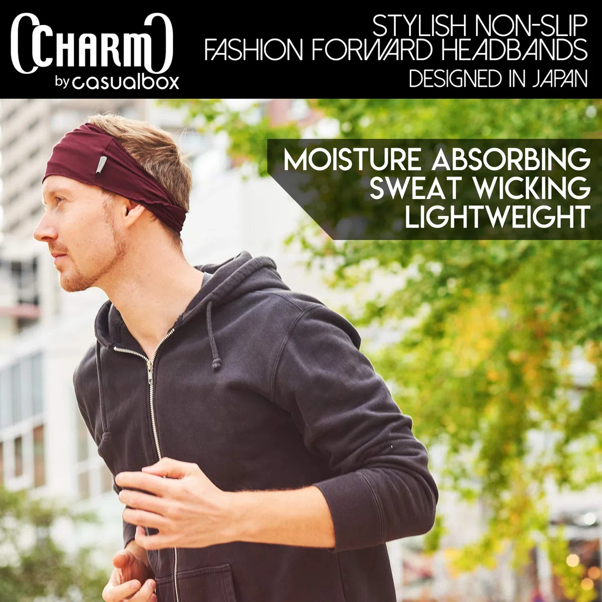 CHARM Bandana Elastico Uomo, Fascia Capelli Donna Stile Giapponese, Per Capelli Lunghi E Dread, Fascia Testa Avvolgente Nero