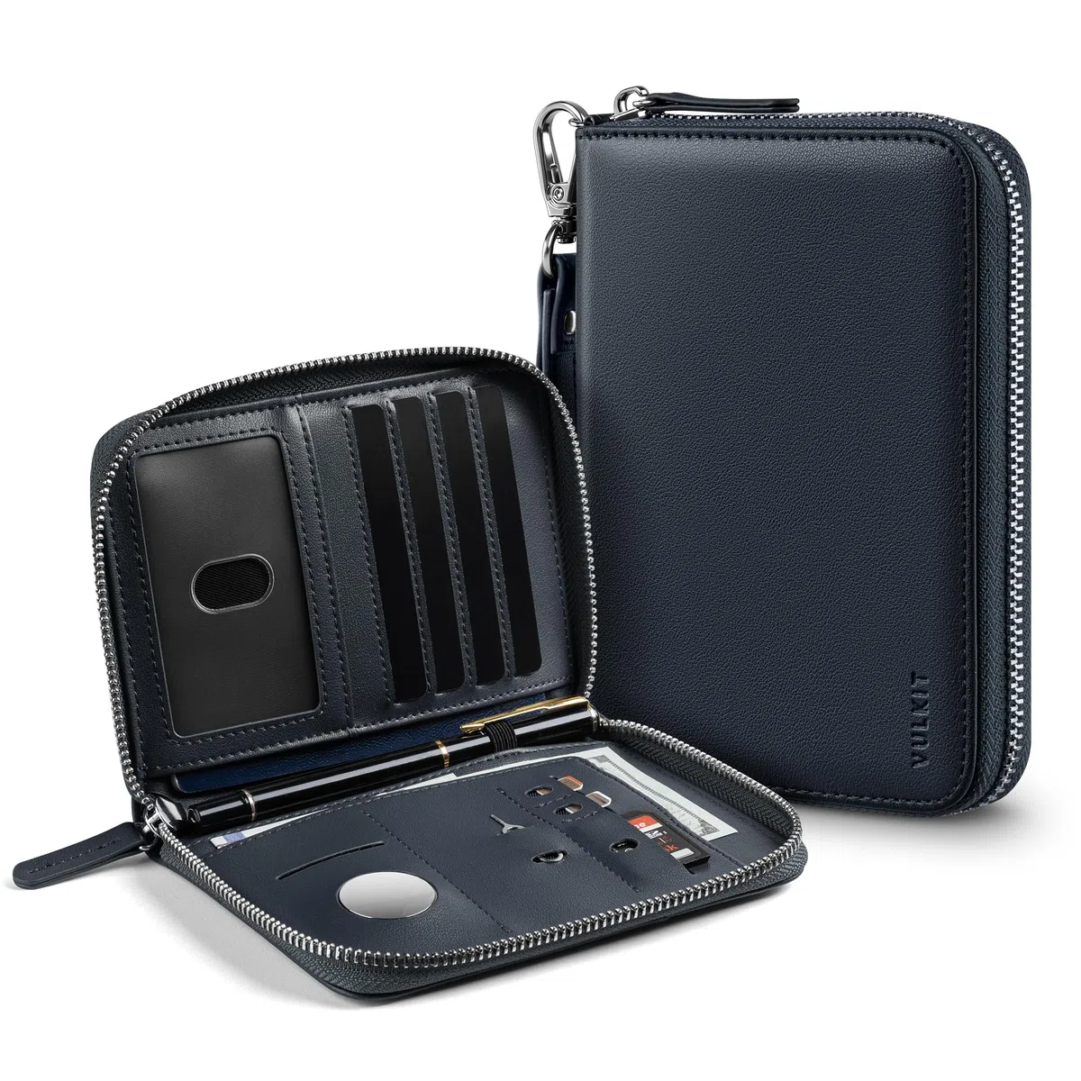 VULKIT Portapassaporto da Viaggio con Porta AirTag in Pelle con Protezione RFID Organizer per Documenti Ideale per le Vacanze in Aereo