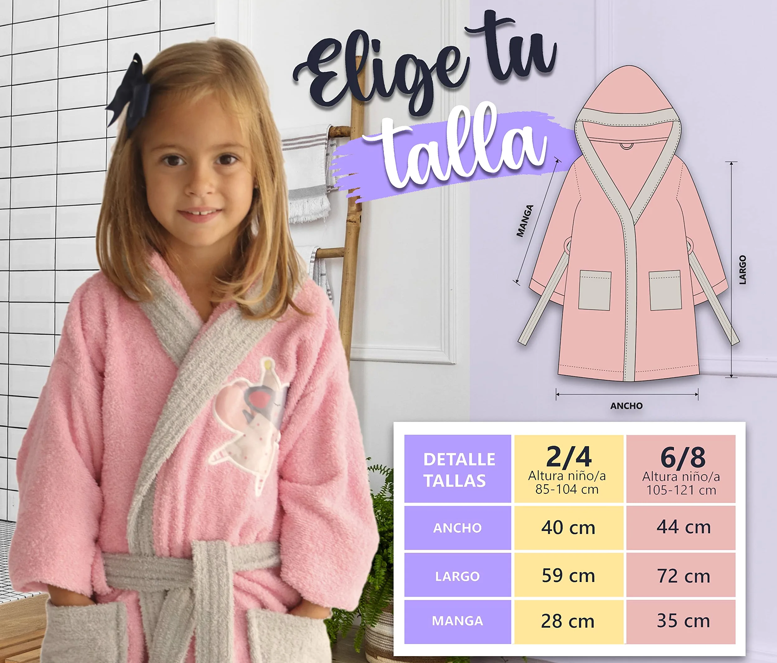LEBENGOOD - Accappatoio bambina, bambino, Ragazze Cotone: Ragazza, Bambini - 100% Cotone OEKO-TEX,2 tasche, cappuccio