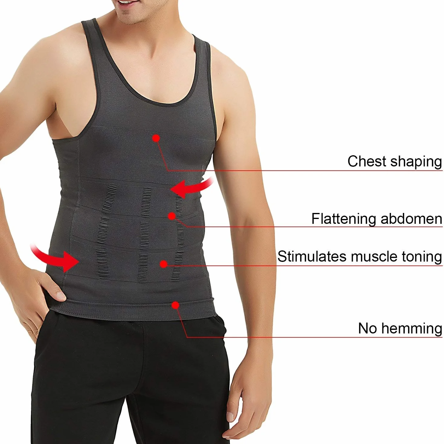 WannGe Mens Che dimagrisce la Camicia della Maglia dello Shaper del Corpo, carro Armato, Confezione da 2 – Nero e Bianco., M