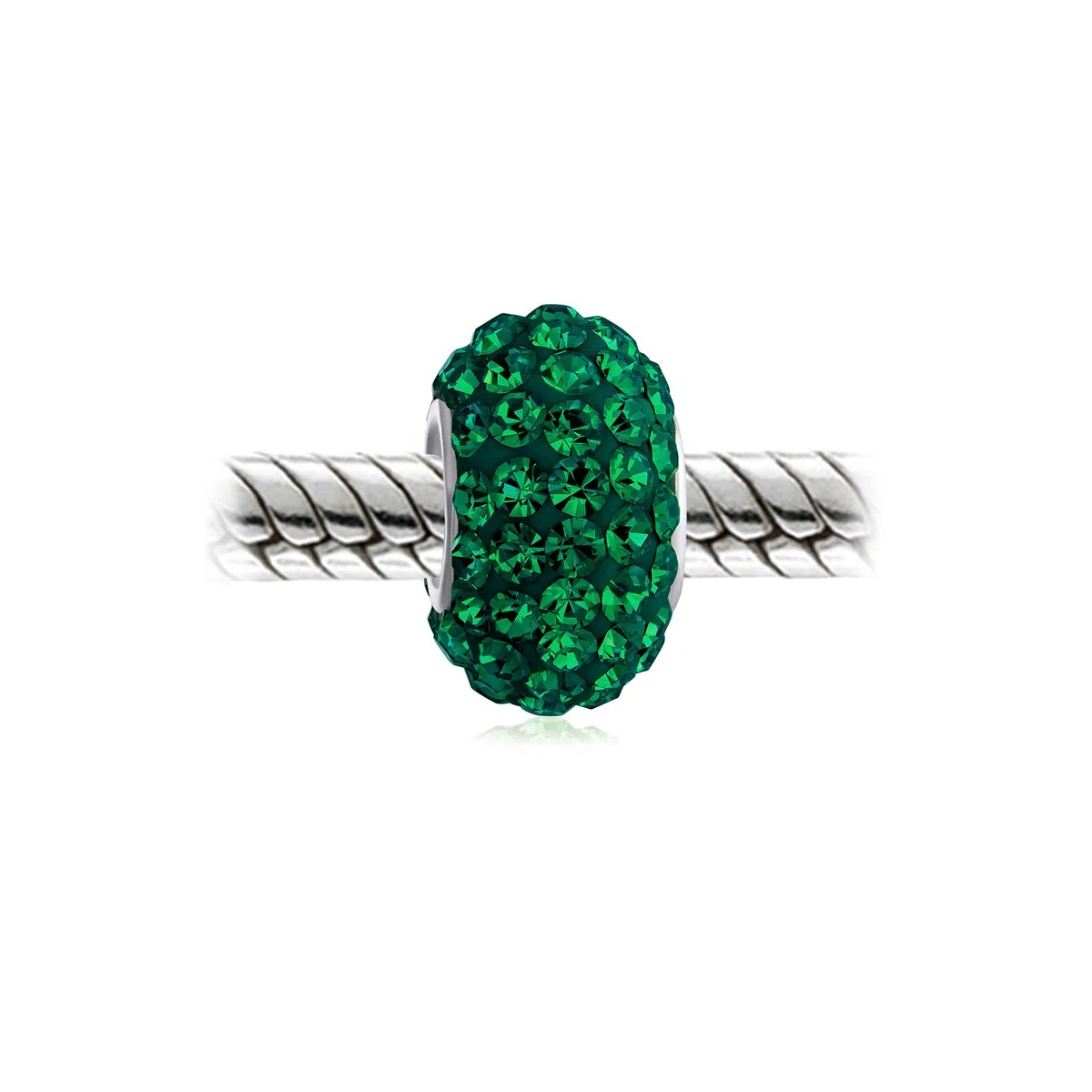 Bling Jewelry Set di due distanziatori in cristallo verde foresta solido con anima in argento sterling .925 adatti per braccialetti con charm europei per donne e adolescenti.