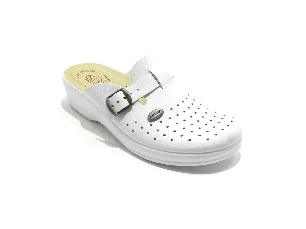 Fly Flot | Woman Professional, Zoccoli Sanitari Donna con Cinturino Regolabile, Ciabatte con Tomaia in Pelle Forata, Sottopiede imbottito in Pelle Antishock