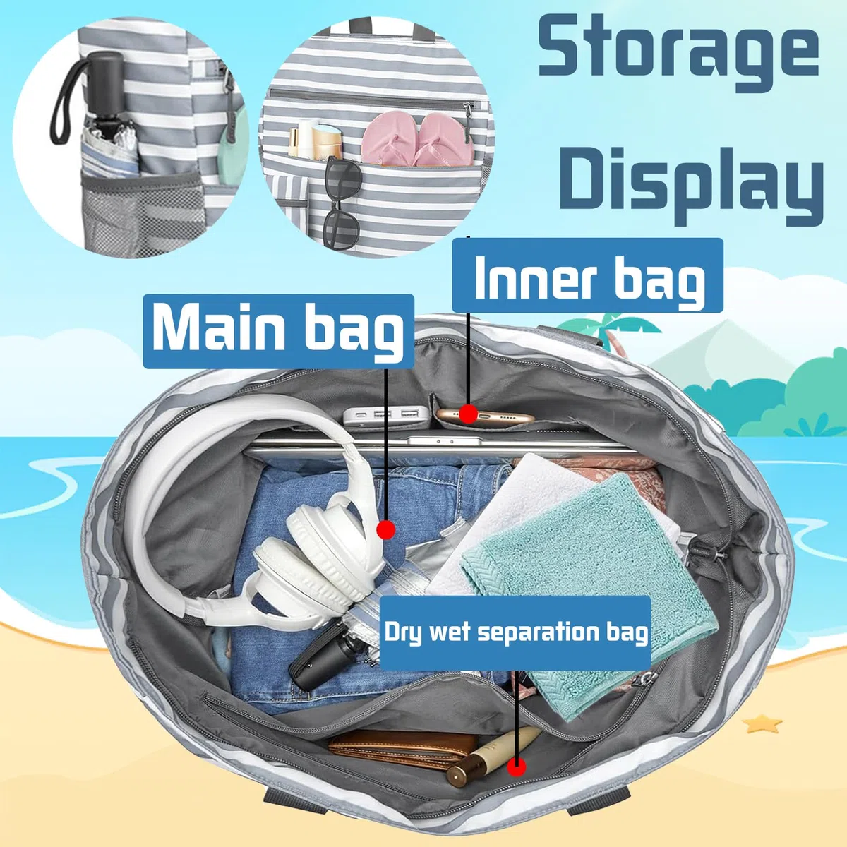 Borsa Mare Donna, Grande e Piccola da Spiaggia, Borsa Spiaggia Donna Impermeabile per Viaggio, Vacanza, Piscina, Shopping e Uso Quotidiano