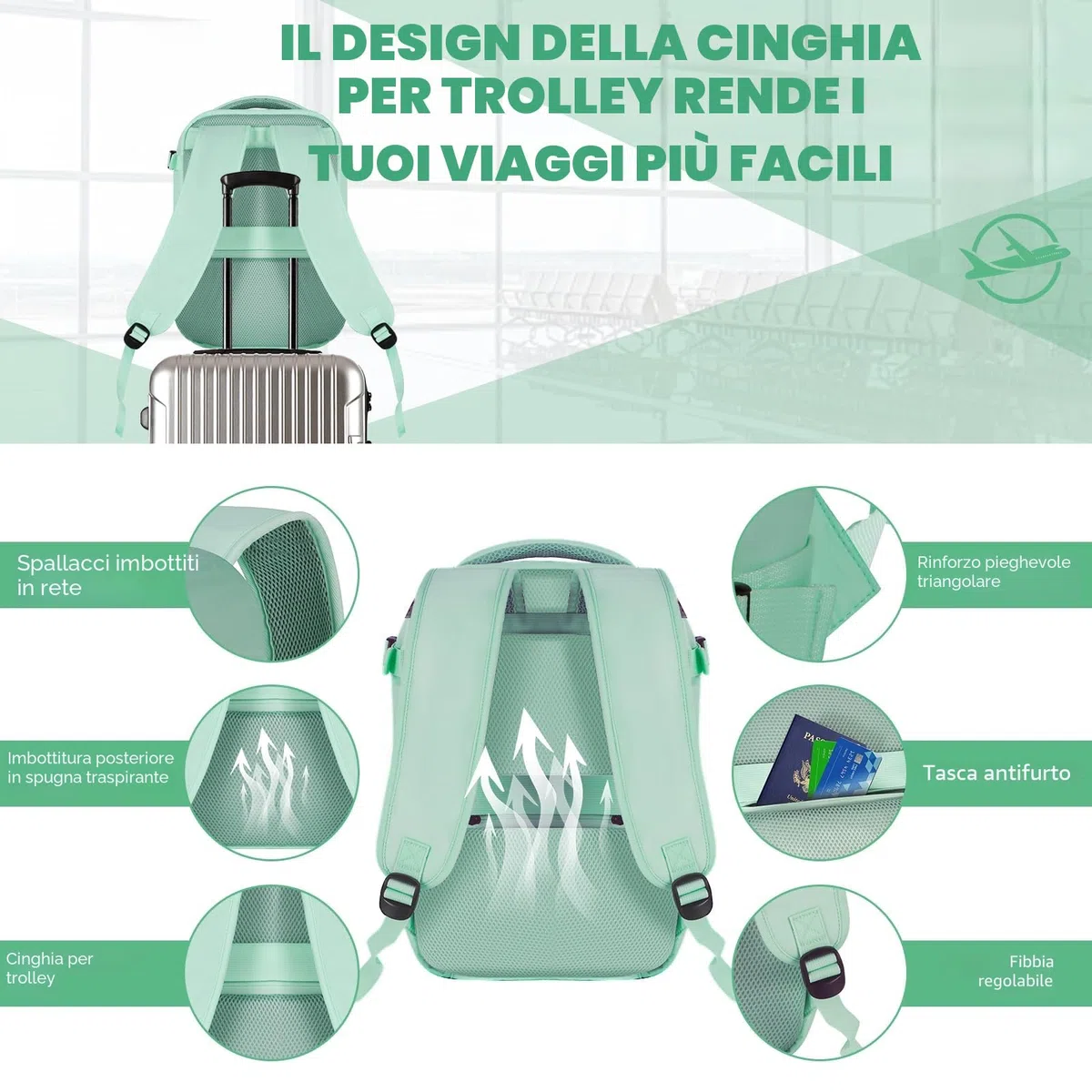 Zaino per Ryanair Zaino da Viaggio Aereo Bagaglio a Mano Borsa da Cabina Borse Valigia Zaini Casual Unisex
