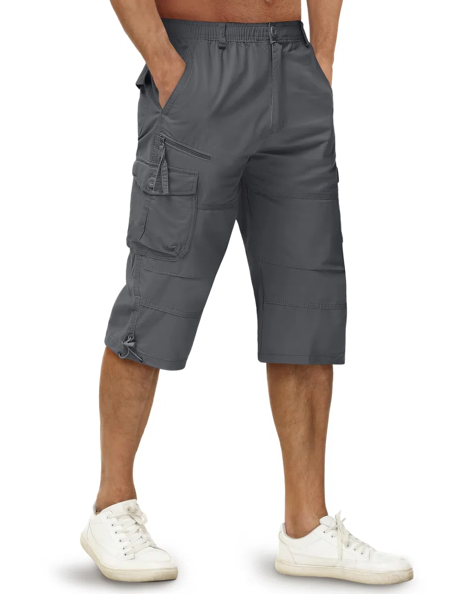 TACVASEN Pantaloncini Cargo in 100% Cotone 3/4 Casual con Molte Tasche per Uomo