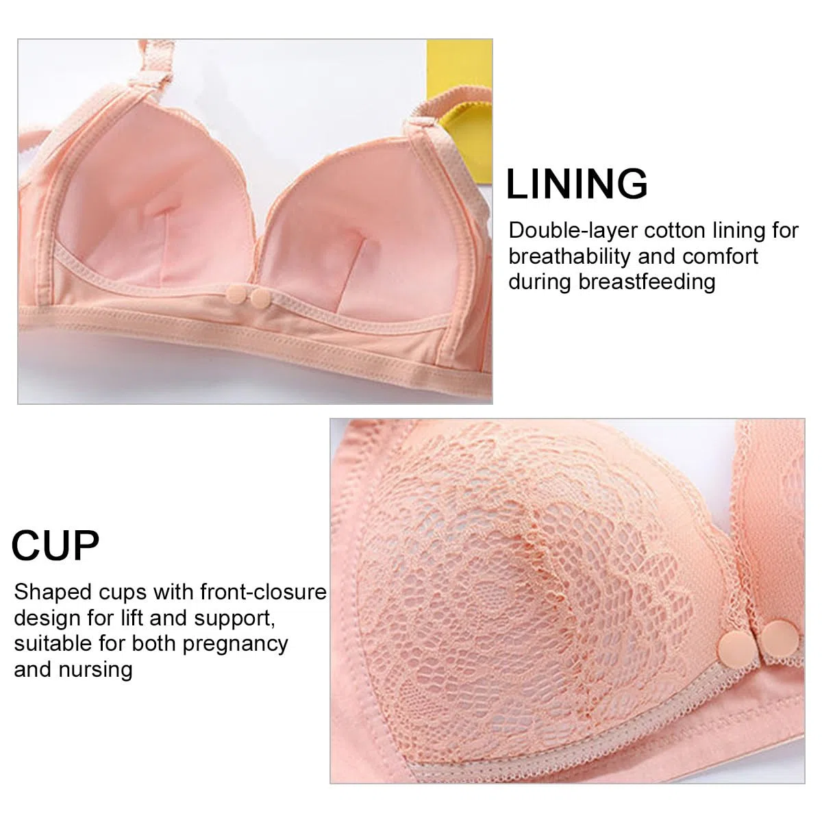 Reggiseno Allattamento Push Up Imbottito 3pcs Reggiseno da allattamento Pizzo senza ferretto con Spalline Regolabili Reggiseno Premaman Gravidanza e Sonno