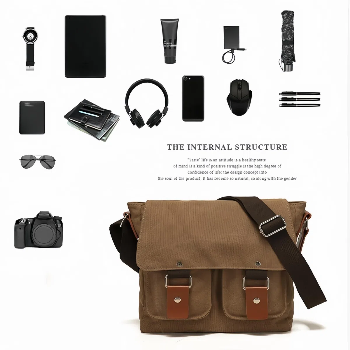 flintronic Borsa Messenger Unisex, Borsa Tracolla in Tela, Casuale Borselli da Uomo, Tasche Multiple e Grande Capacità, per Viaggi All'aperto, Pendolari, Lavoro
