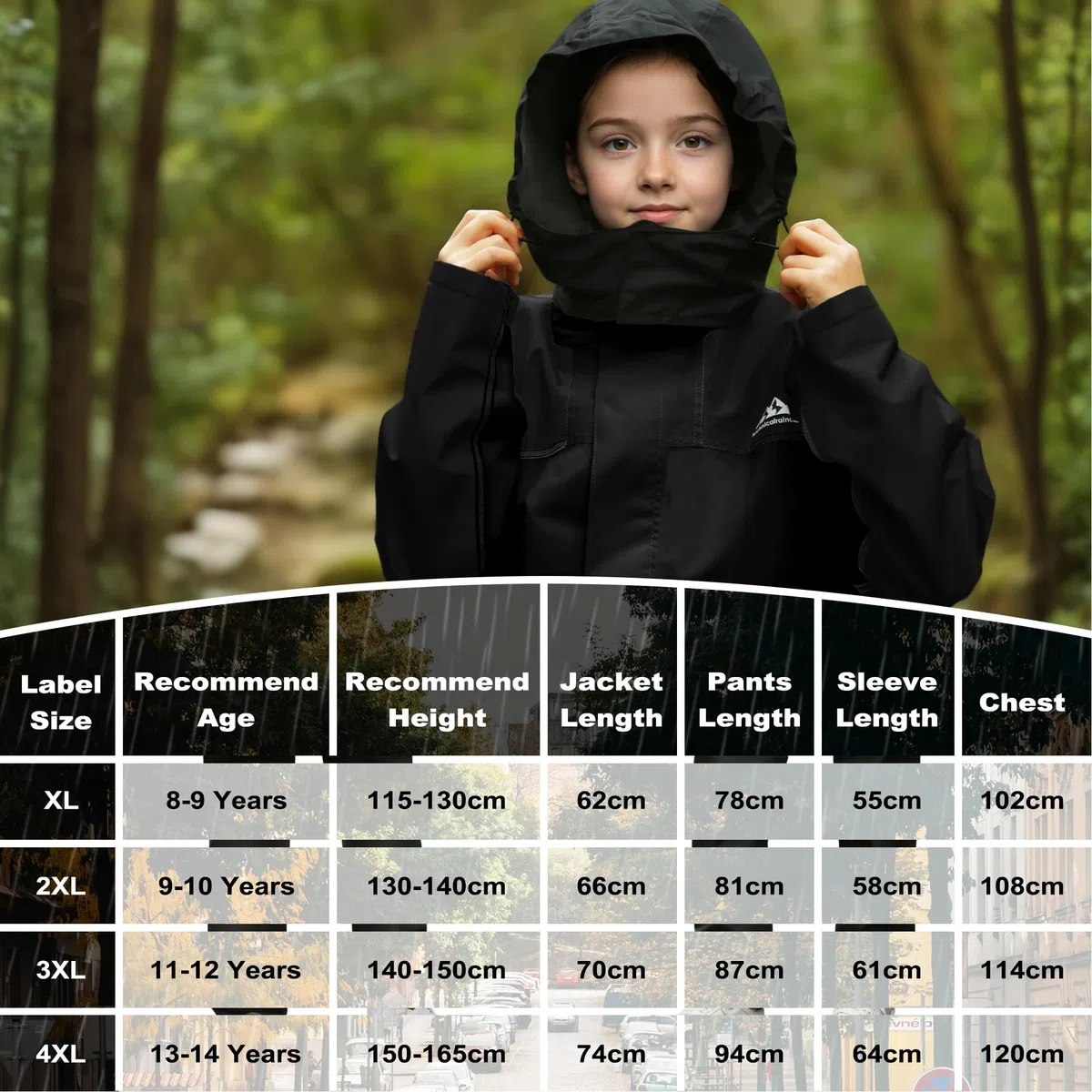 Tuta Antipioggia per Ragazze Ragazzi, Giacca Impermeabile e Pantaloni, Set Completo Pioggia Leggero Traspirante con Cappuccio e Custodia, Impermeabili Abbigliamento per 8-14 anni
