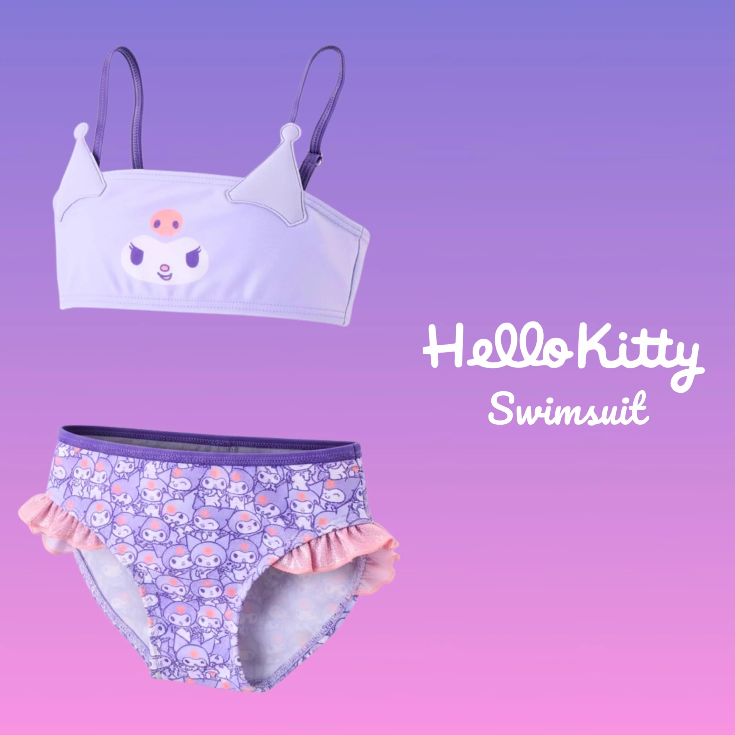 Hello Kitty Kuromi - Bikini da bambina, motivo glitterato, a due pezzi, estivo, per bambini, taglie 4-10 anni