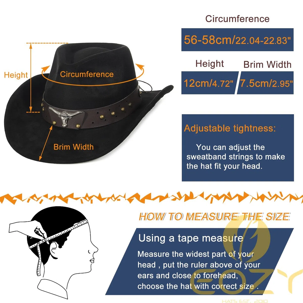 EOZY Cowboy Cowgirl Cappello da cowgirl per donne e uomini, in pelle scamosciata