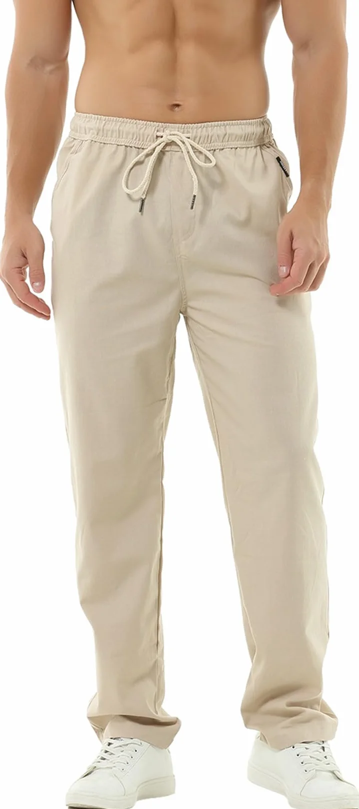 HOEREV Pantaloni Casual da Uomo in Lino