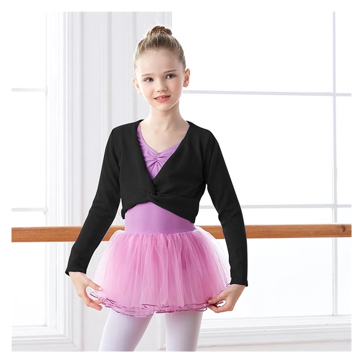Top da Balletto for Ragazze, Maglione da Ballo, Cappotto Invernale Caldo, Maglieria a Maniche Lunghe, Top for Ragazze, Abbigliamento da Ballo, Top Avvolgente(Black,140(135-145CM))