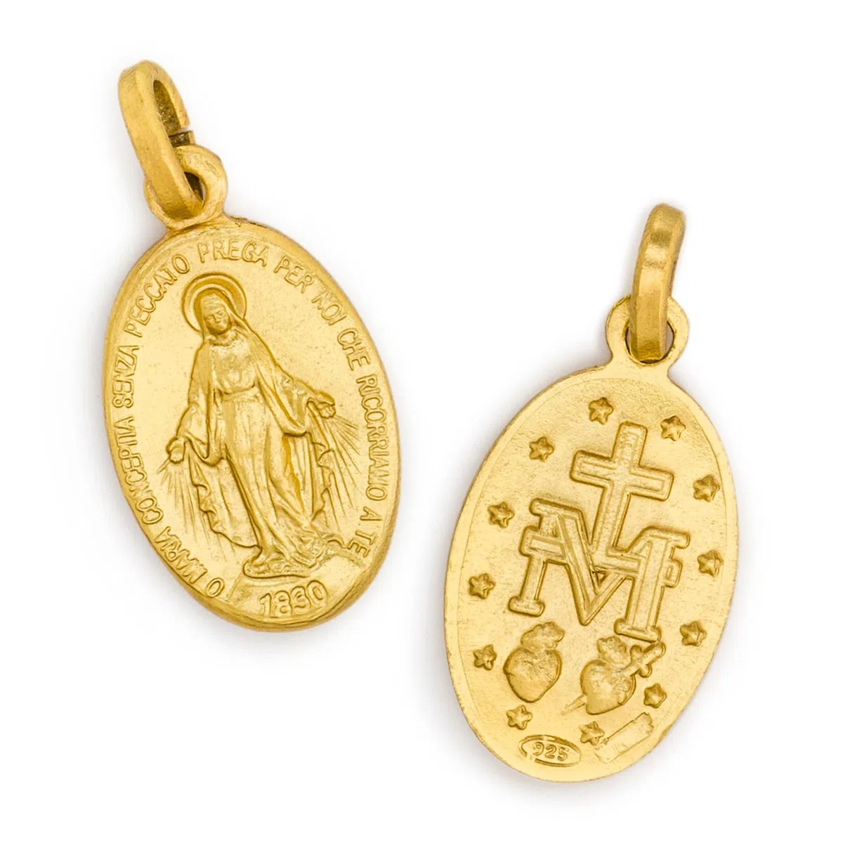 SHALOM - Medaglia Miracolosa In argento 925 Bagnata Oro. Altezza 1,6 Cm