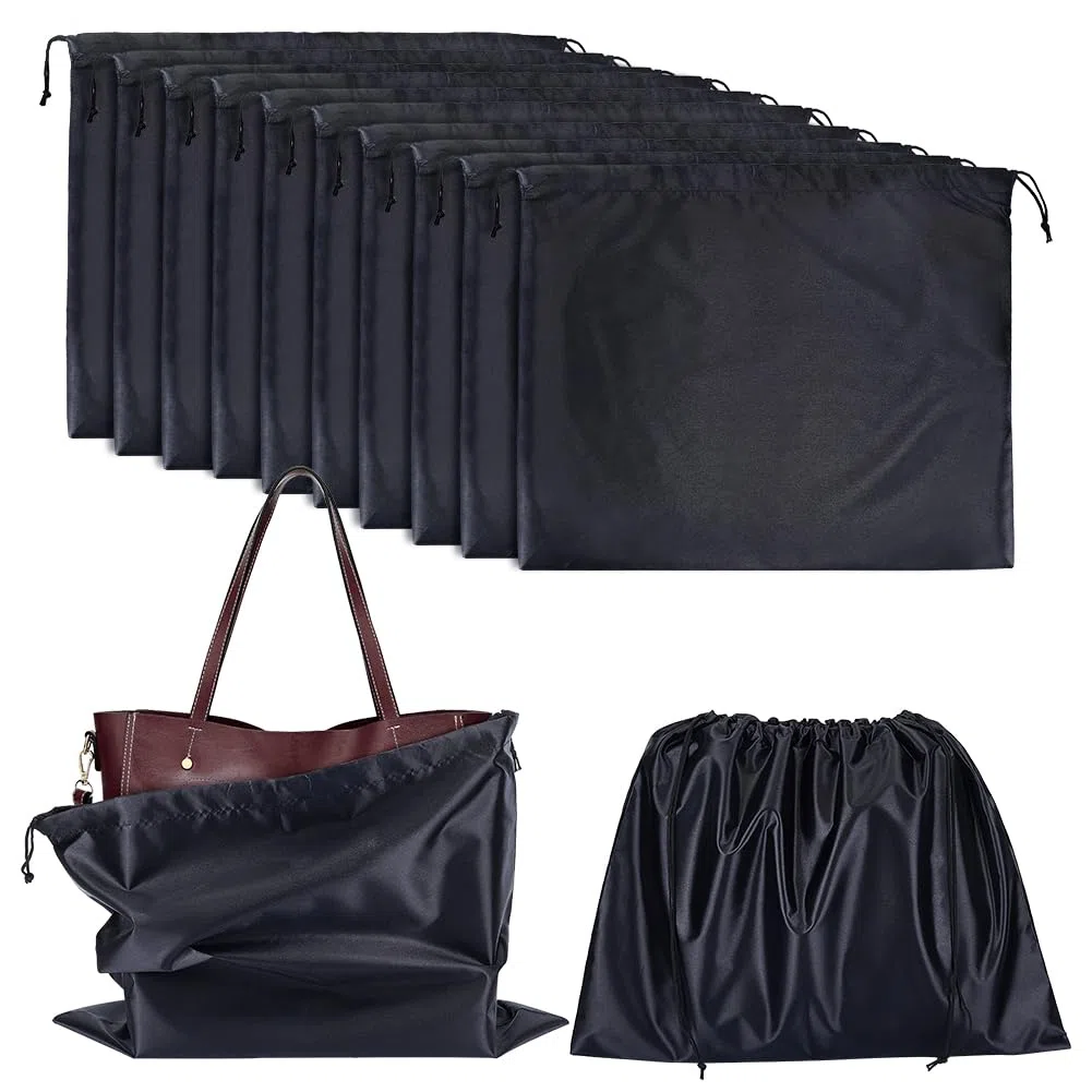 NBEADS 12 pz Sacchetti per La Polvere per Borse, Borse Portaoggetti In Finta Seta Borsa Da Viaggio Portatili In Tessuto con Coulisse per Scarpe, Stivali, 39.7x50 cm, Nero