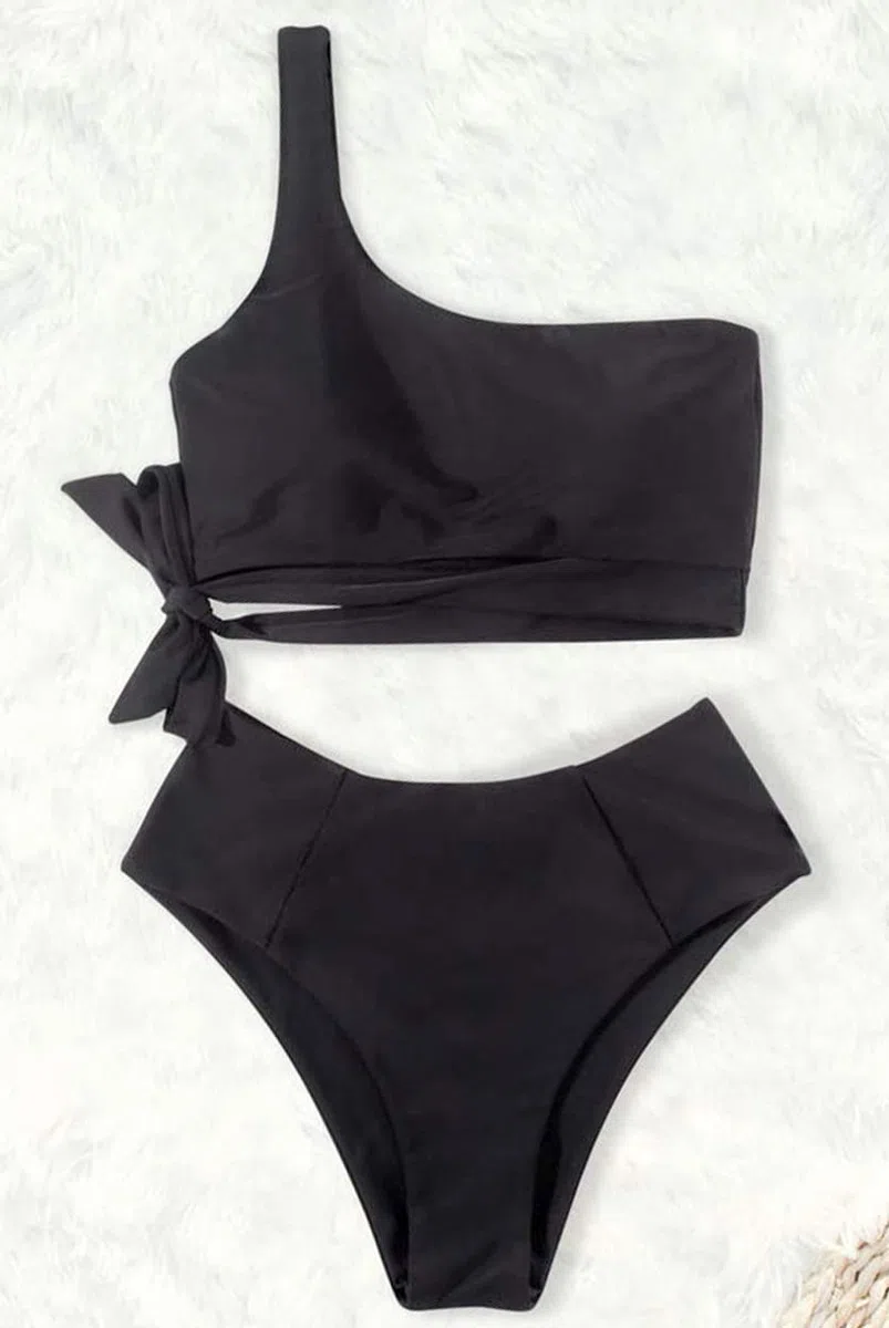 Rayson Donna Vita Alta Costume da Bagno a Due Pezzi Bikini Set Chic Monospalla retrò con Spalline Laterali