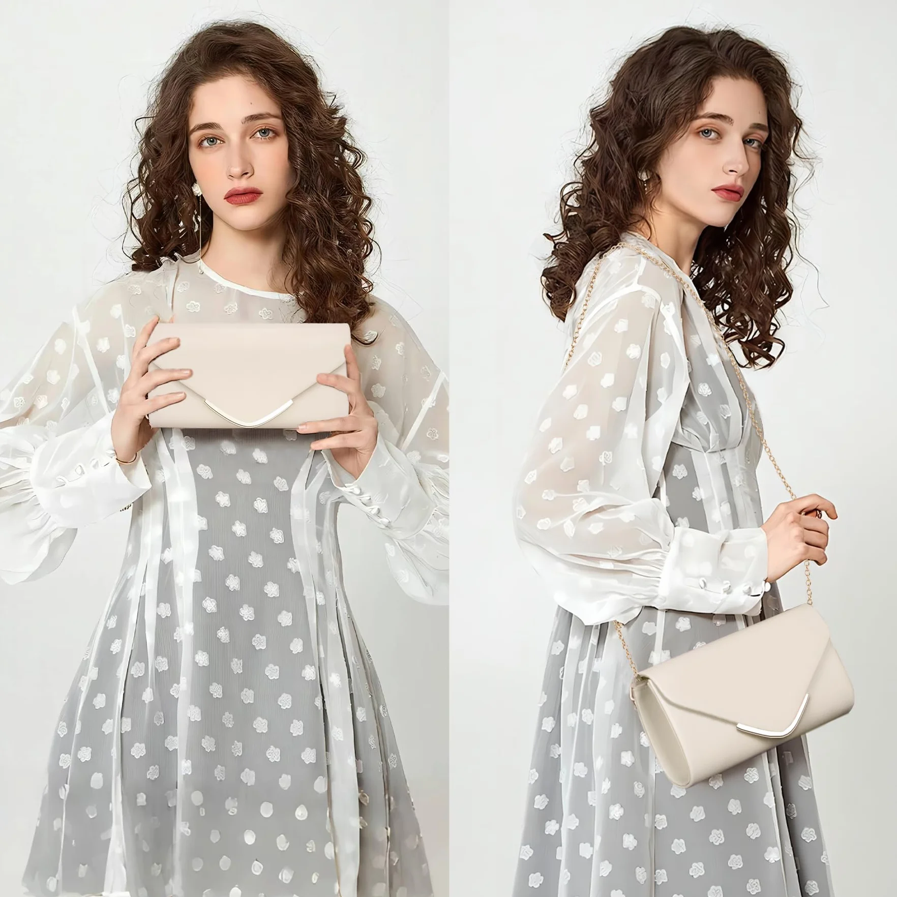 Larcenciel Pochette Donna Nuda, Borsa Tracolla Donna da Sera a Busta in Pelle Vegana Alla Moda con Catena, Elegante Borsa a Spalla Donna