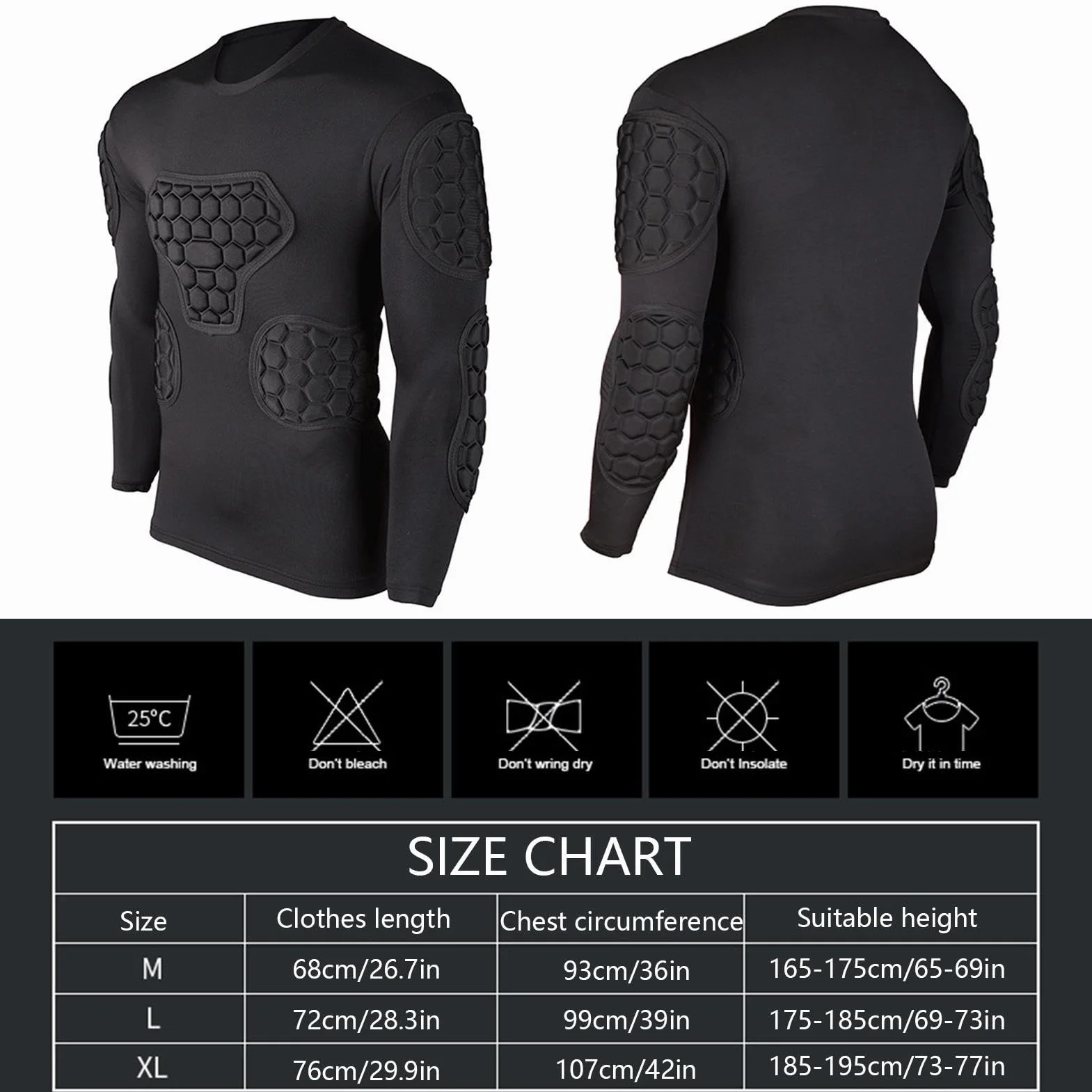 Maglia Da Calcio Imbottita - Tuta Da Calcio Nera A Maniche Lunghe, Equipaggiamento Protettivo Da Calcio, Magliette Imbottite Per Paintball Per Calcio, Basket, Paintball