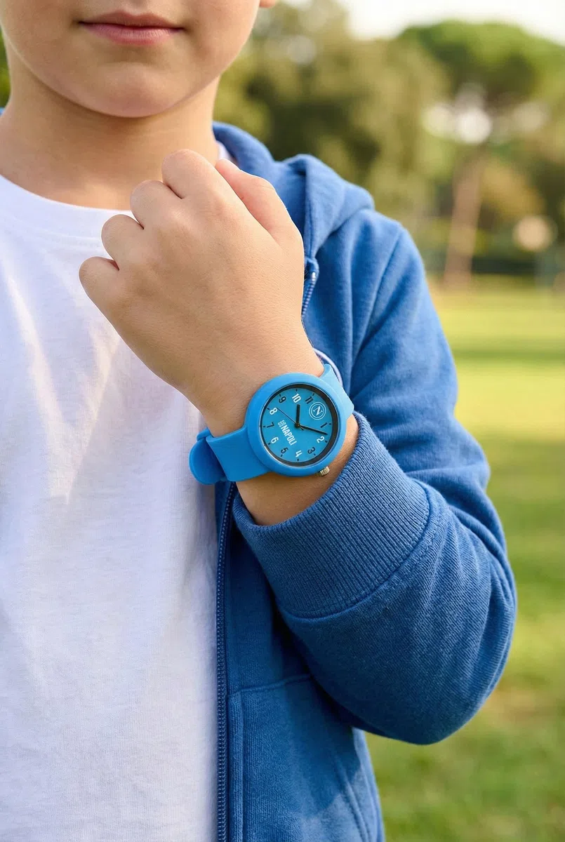 Clondo Orologio Da Polso Analogico Bambini, Idea Regalo 6-12 Anni Per Napoli Fan, Cassa 33mm e Cinturino Silicone, Scatola Ufficiale