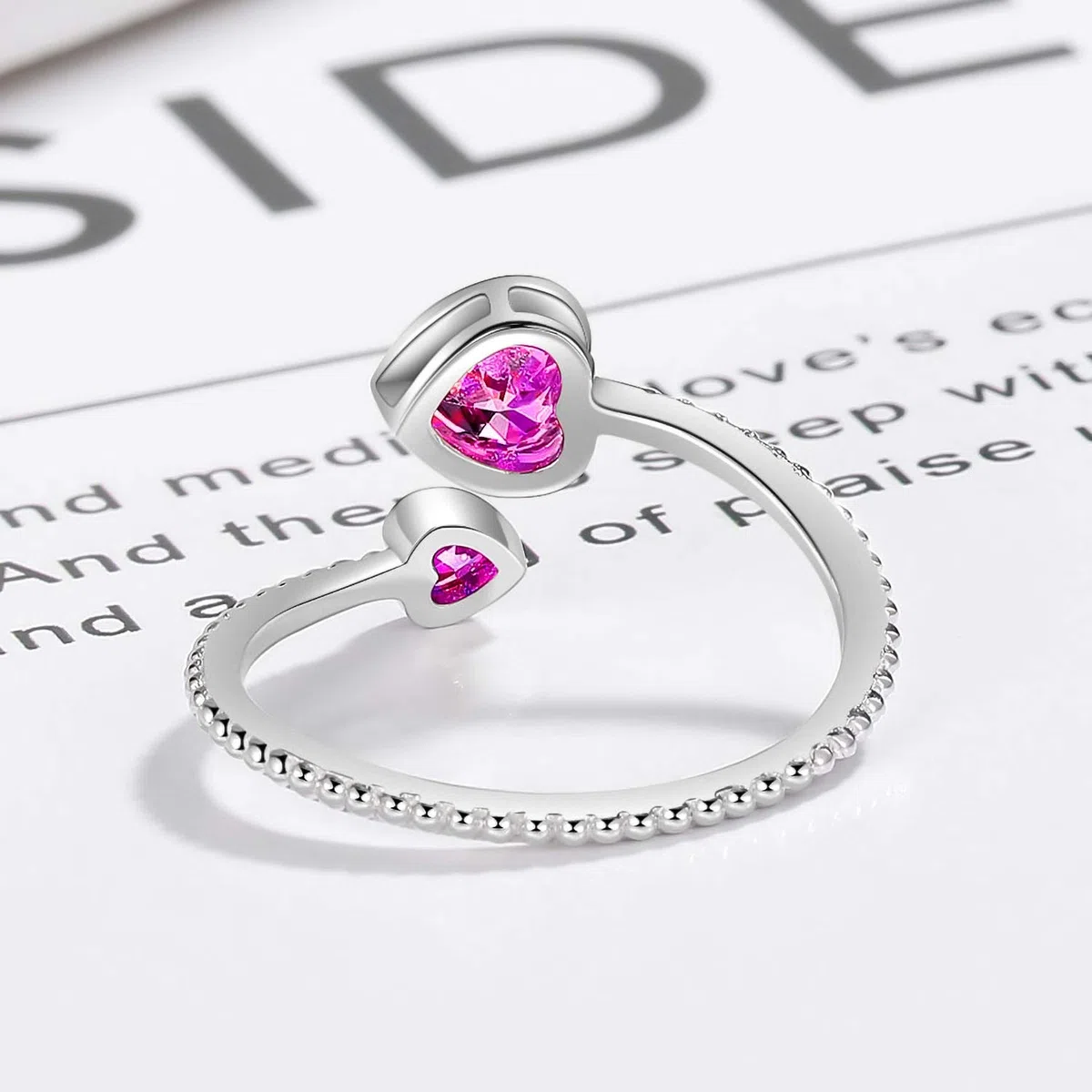 925 Anelli d'Argento Sterlina Pietra Portafortuna per Donne o Ragazza Regolabile Aperto Cuore Pietre Fortunata Banda Compleanno & Gioielli Regalo San Valentino
