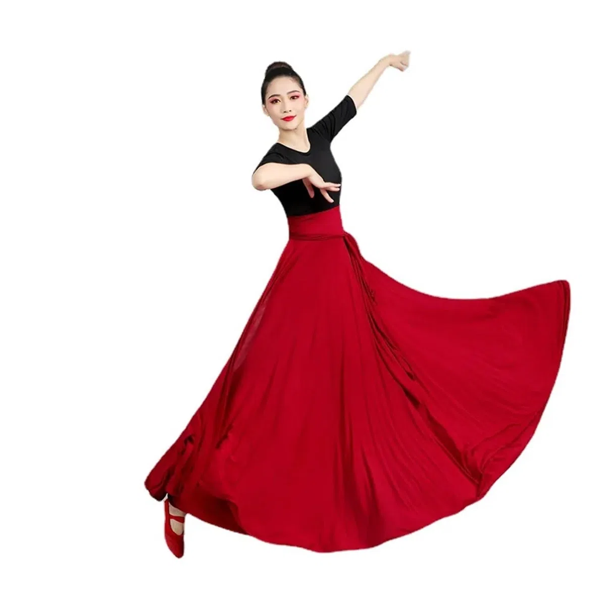 Gonna in raso per danza del ventre Gonna da ballo di grandi dimensioni, for carnevale, palcoscenico, spettacolo, donna, 540-720 gradi, gonna lunga, costume, abiti eleganti for donna(Wine red 720 degre