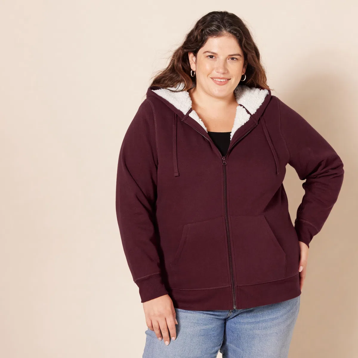 Amazon Essentials Giacca con cappuccio a cerniera intera in pile foderata in sherpa Donna