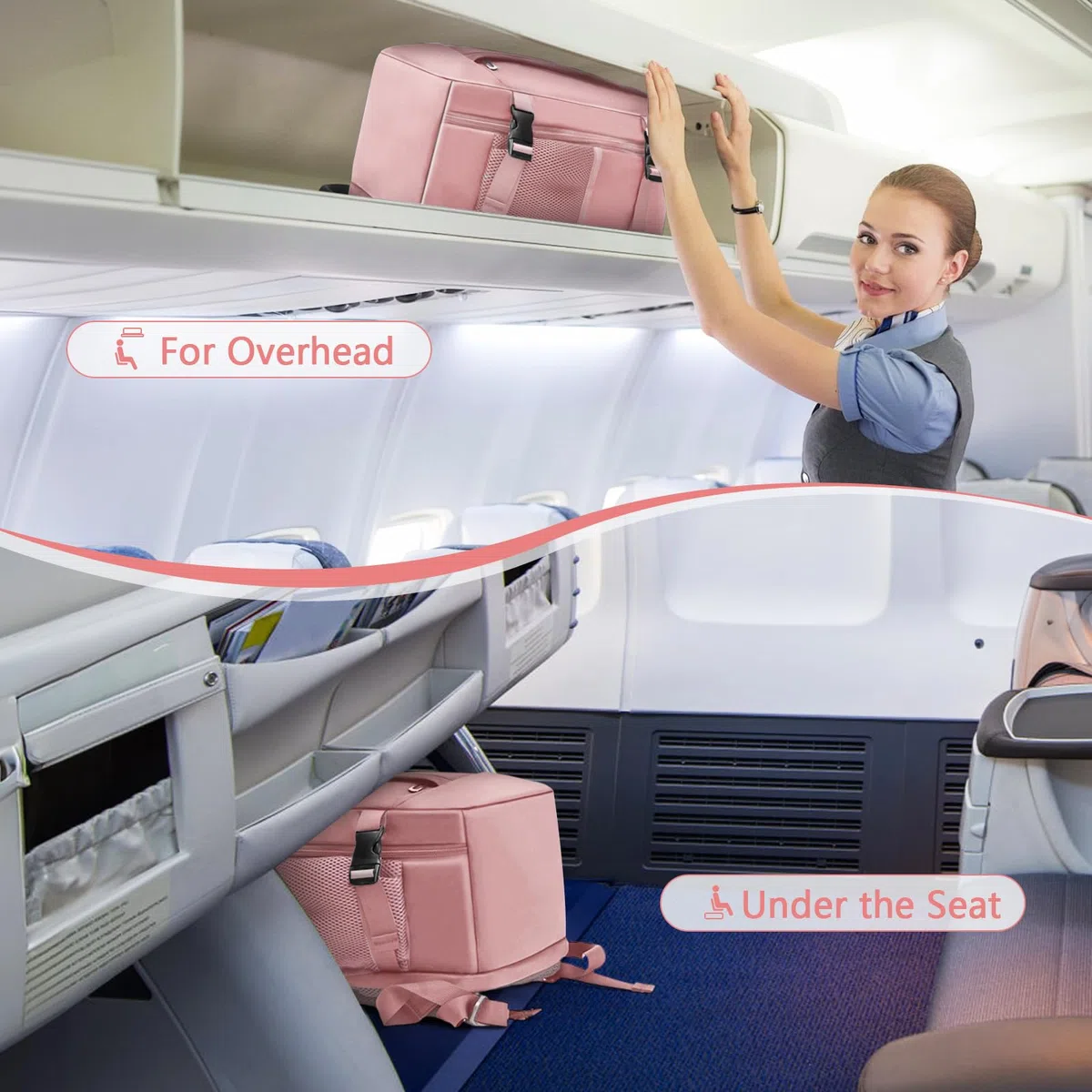 KIRFEIHT Zaino da Viaggio 40x30x20 per Ryanair 24L Bagaglio a Mano Aereo Piccolo - Borsa da Viaggio per Cabina, Zaini Universali per Uomo e Donna per Scuola Trekking Lavoro - Rosa