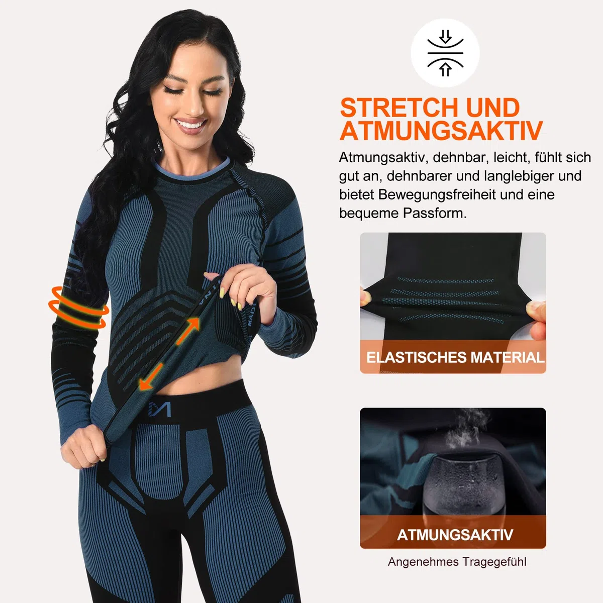 MEETYOO Intimo Termico Donna Traspirante Set Pantaloni e Maglia Termica Donna Biancheria Intima Termica per Sci Sport Elastica e Asciugatura Rapida