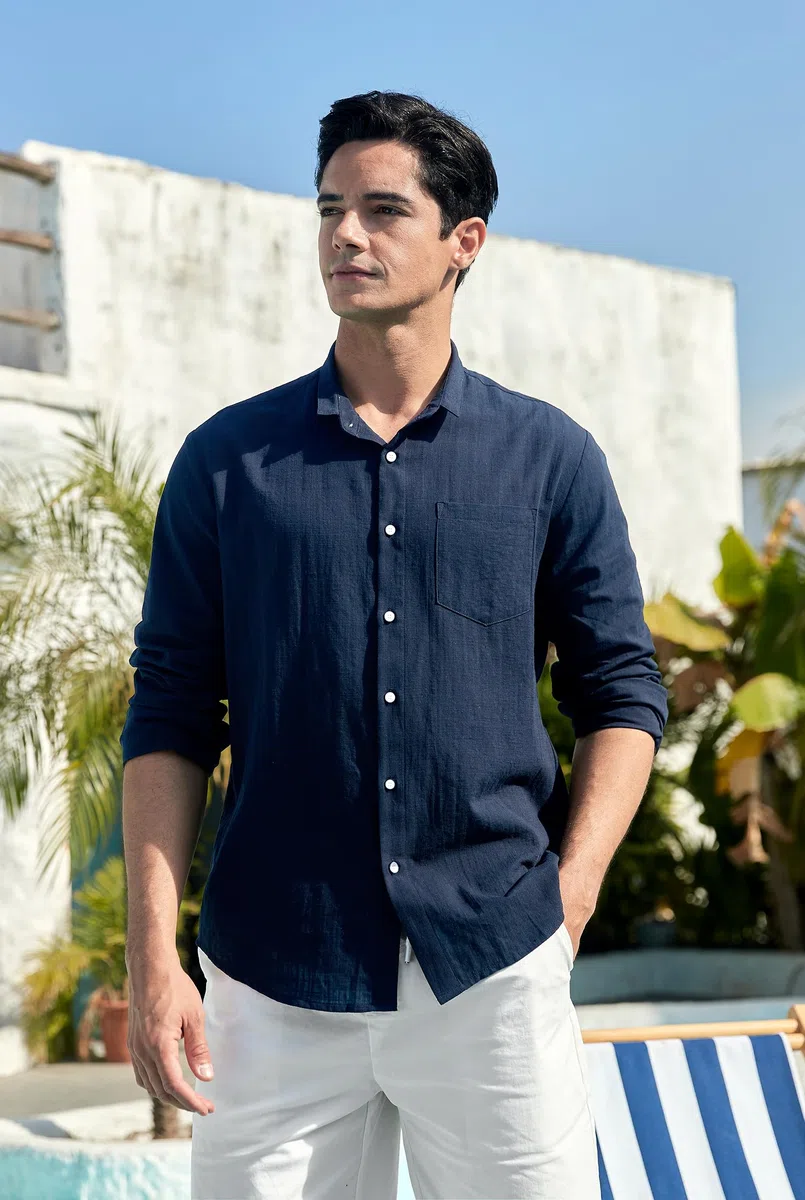 Enlision Camicia Lino Uomo Manica Lunga Estiva Cotone Henley Shirts Collo Coreana con Bottoni Tinta Unita Elegante Casual da Spiaggia S-4XL