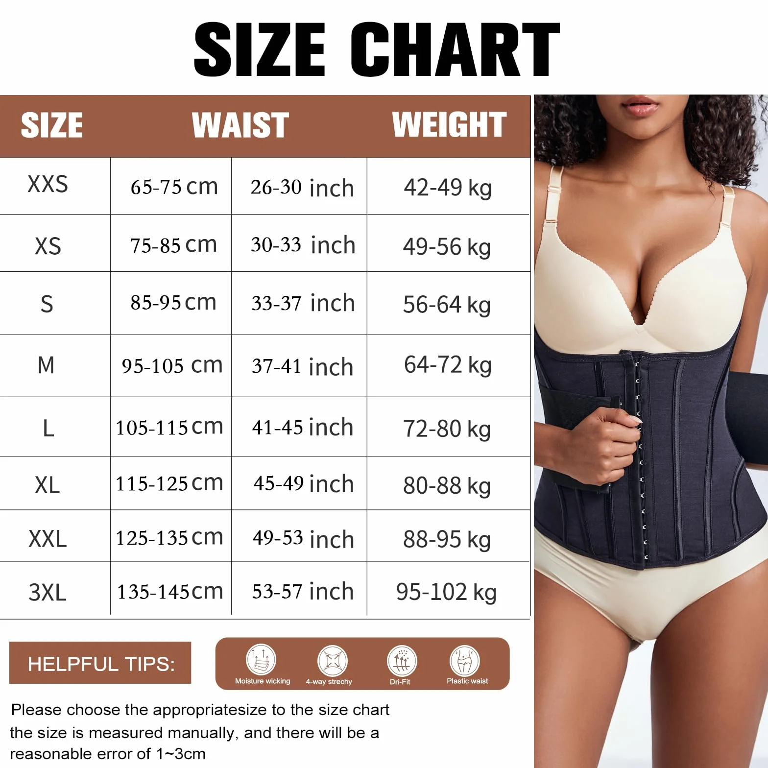 Corsetto Donna Modellante con Doppia Chiusura, Waist Trainer Traspirante con 10 Stecche di Supporto, Fascia Snellente Post Parto per Allenamento, Ufficio e Uso Quotidiano