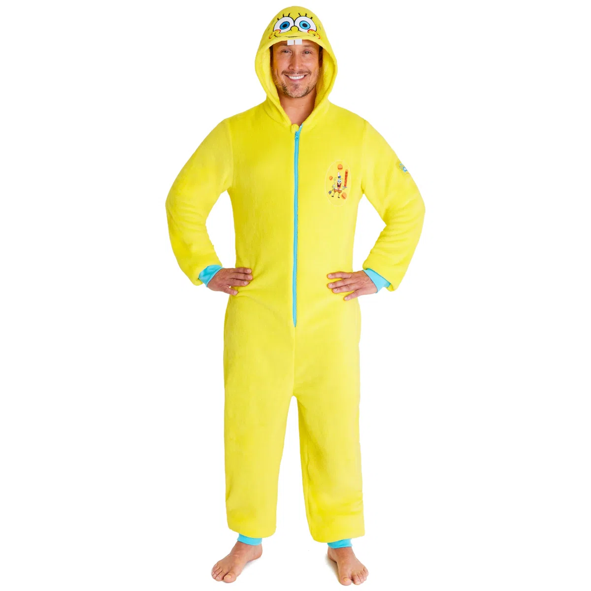SPONGEBOB SQUAREPANTS Tuta Intera Uomo e Adolescenti S-3XL, Morbido Pile Pigiama Intero con Cappuccio, Regali per Lei