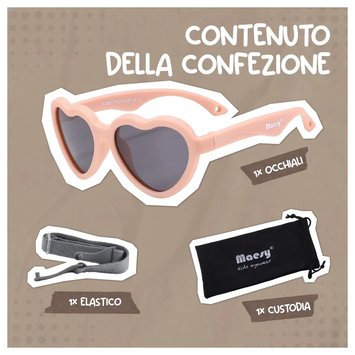 Occhiali da Sole per Bambina, 0-2 Anni, Protezione Polarizzata UV400, Montatura Flessibile e Pieghevole, Cinturino Elastico Regolabile, Occhiali da Sole Sicuri e Comodi per Bambino, Maes