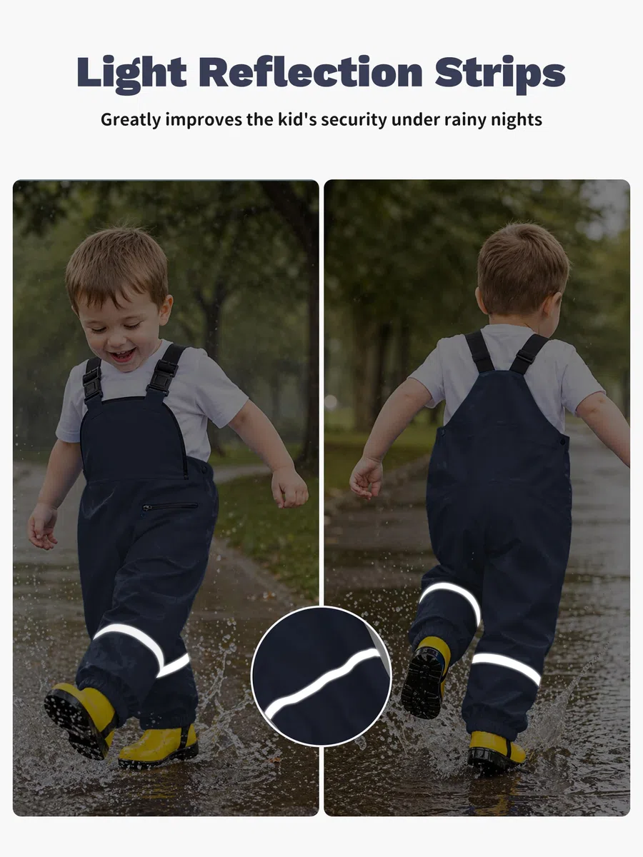 Volunboy Pantaloni Impermeabile Bambini 1-5 Anni, Leggeri, Regolabile, Pantaloni Fango, Salopette Antipioggia