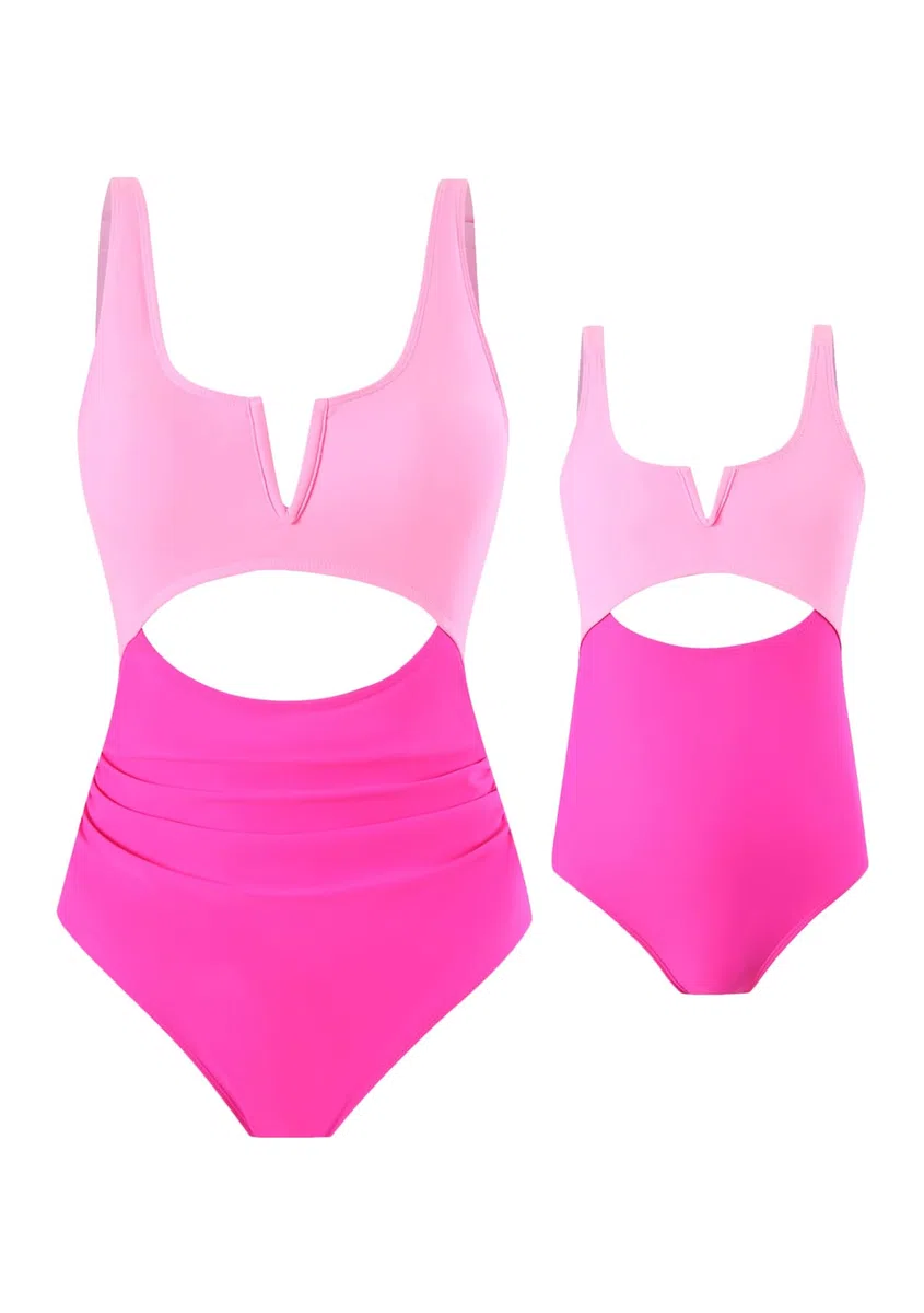 OMZIN Mamma E Io Costumi da Bagno Interi Abbinati Tuta da Bagno Ritaglio A Vita Alta Collo A V Monokini Costumi da Bagno