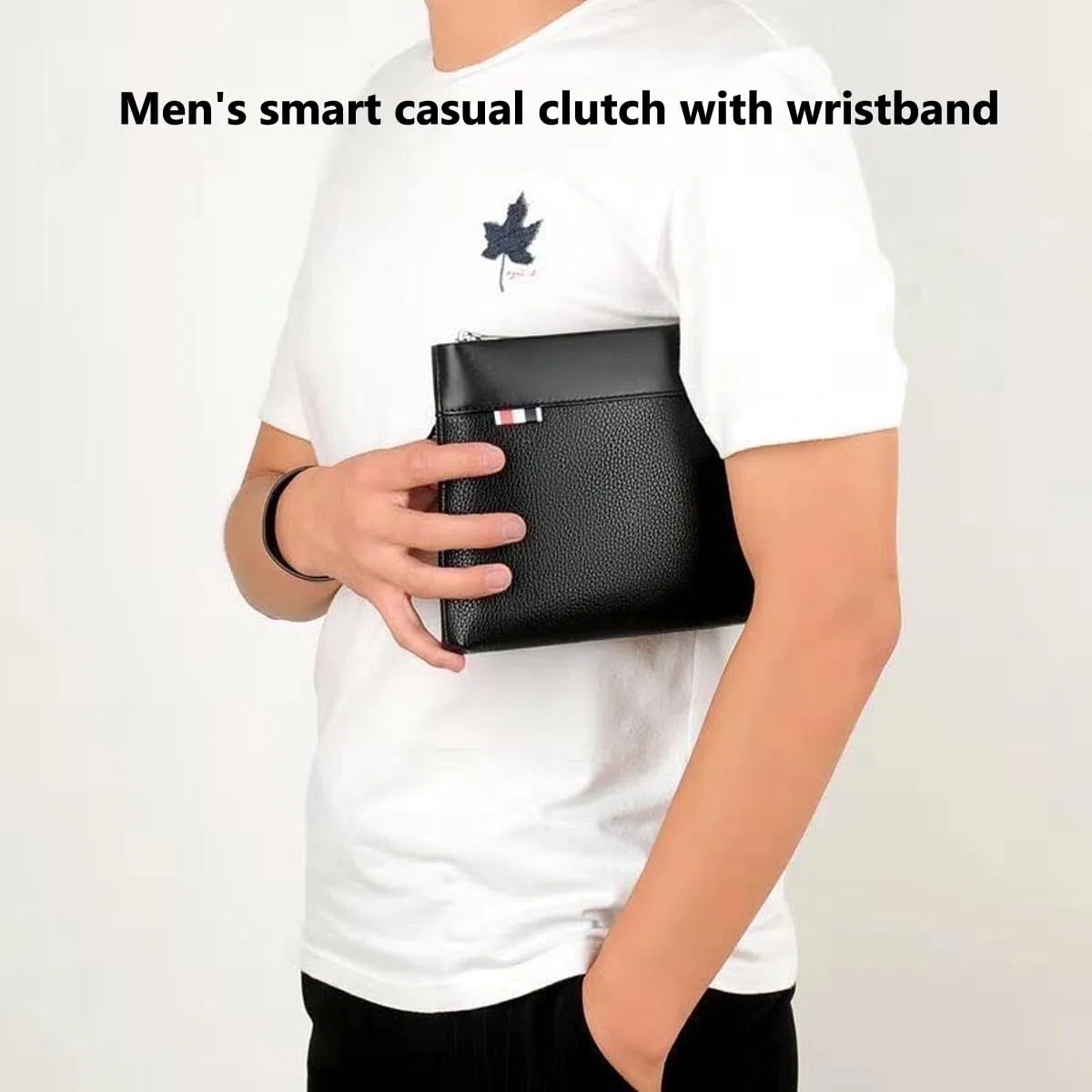 A-QMZL pochette uomo Borsello Uomo a Mano da Polso Nera Il Nuovo Borsa uomo Pelle Elegante Grande Capacità Pochette con fessura per carte per Lavoro Viaggio Casual Ufficio Borsetta (Nero1)